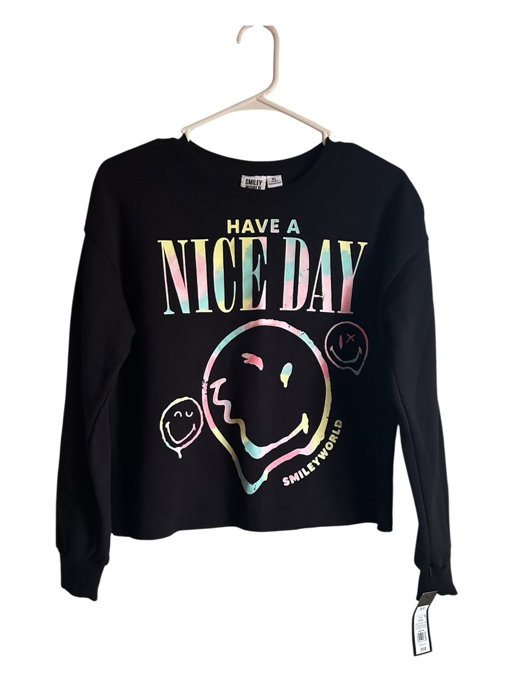 SmileyWorld Size XL 14 Girls Black 'Nice Day' Graphic Sweatshirt
